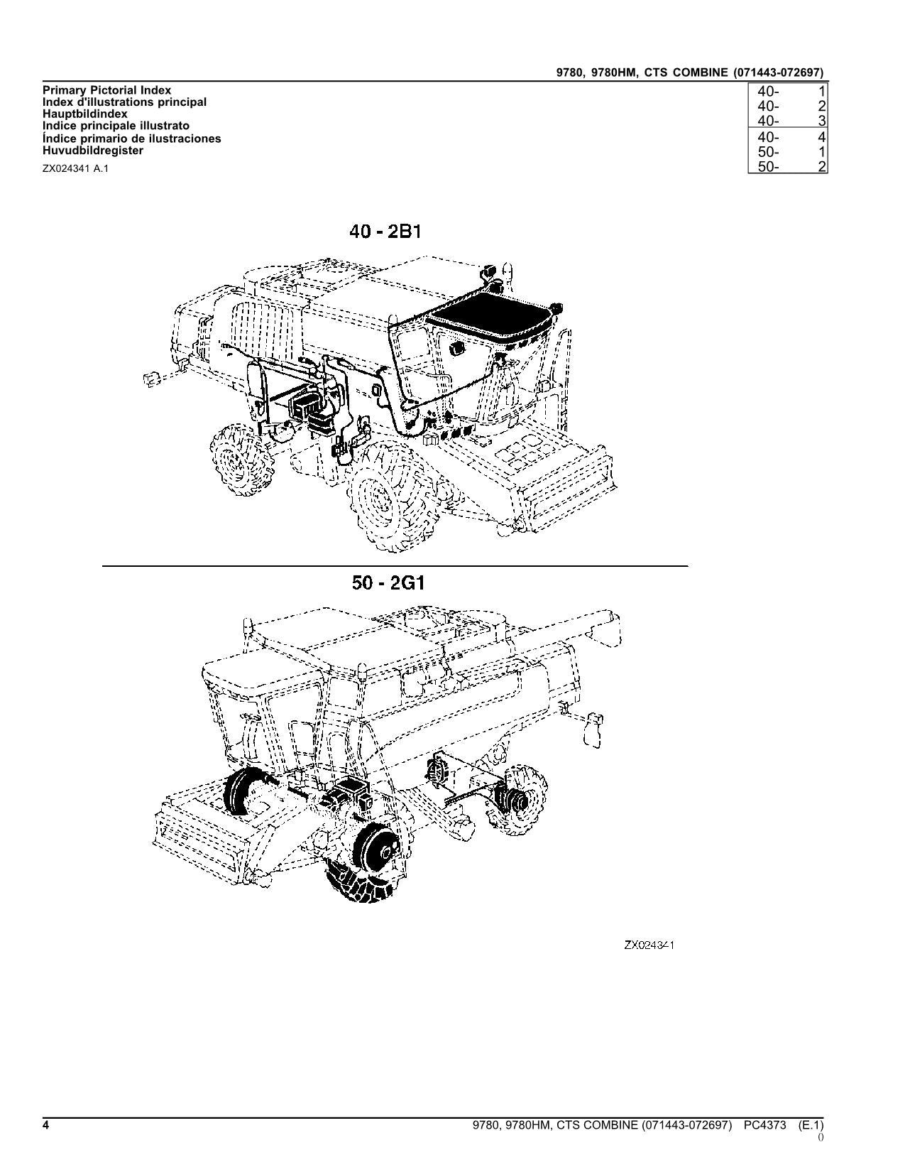 JOHN DEERE 9780 9780HM CTS COMBINE PARTS CATALOG MANUAL