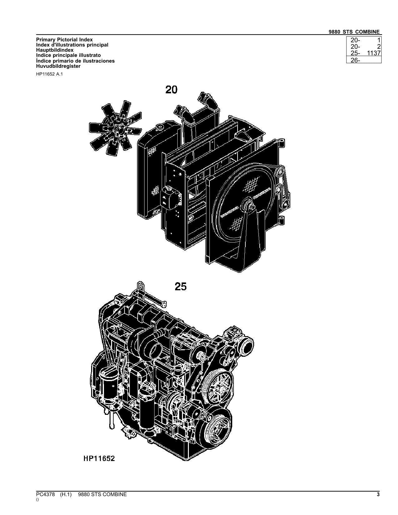 JOHN DEERE 9880 STS COMBINE PARTS CATALOG MANUAL