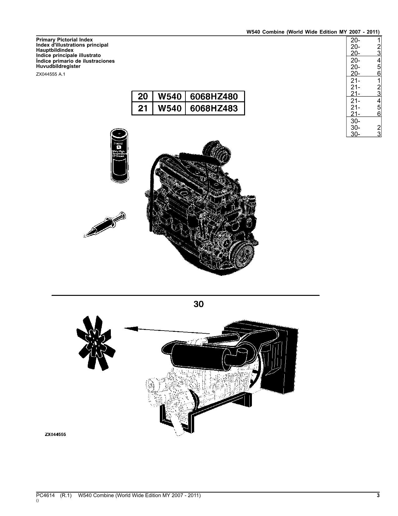 JOHN DEERE W540 COMBINE PARTS CATALOG MANUAL MY2007- 2011