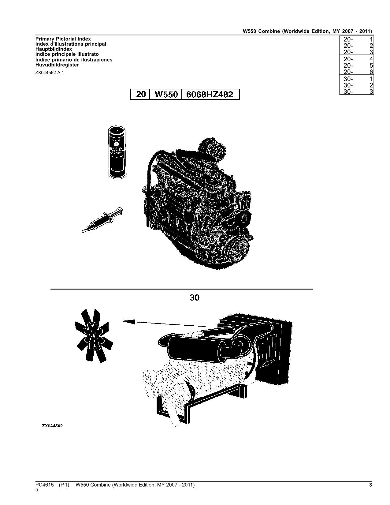 MANUEL DU CATALOGUE DES PIÈCES DE LA MOISSONNEUSE-BATTEUSE JOHN DEERE W550 MY2007-2011