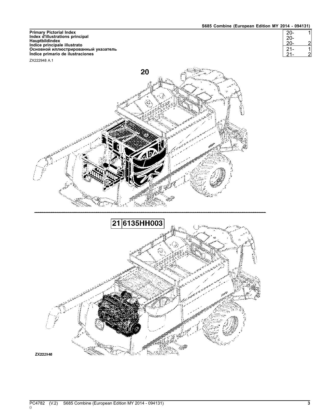 JOHN DEERE S685 COMBINE PARTS CATALOG MANUAL #2