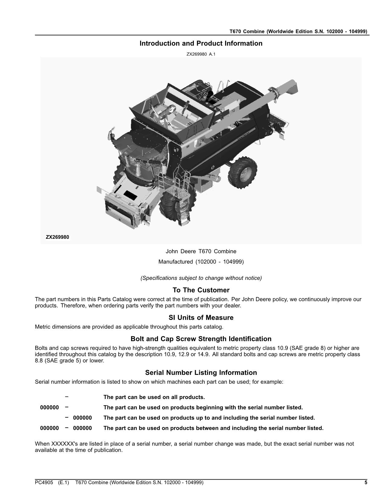 JOHN DEERE T670 MÄHDRESCHER-ERSATZTEILKATALOGHANDBUCH Nr. 11