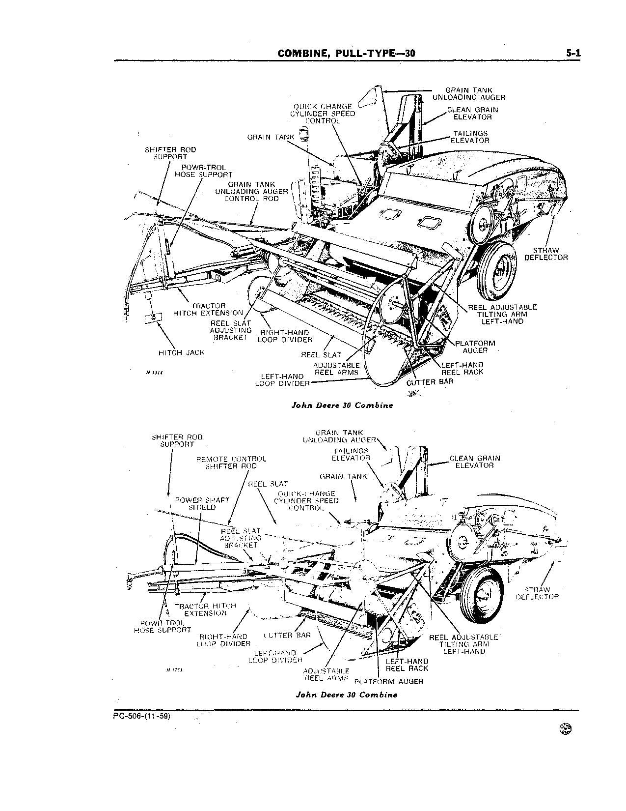 JOHN DEERE 30 COMBINE PARTS CATALOG MANUAL