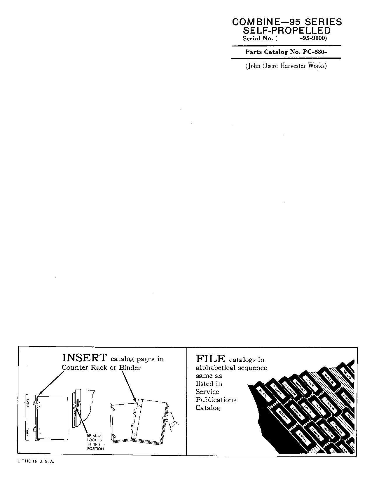 JOHN DEERE 95 COMBINE PARTS CATALOG MANUAL #1