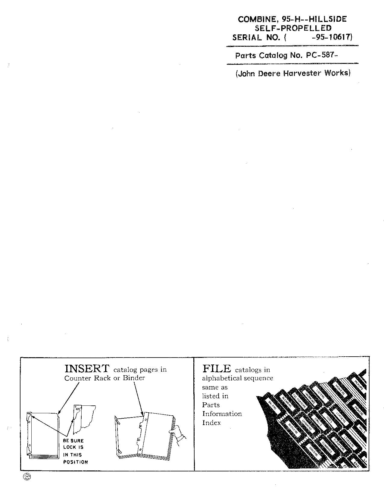 JOHN DEERE 95H MÄHDRESCHER-ERSATZTEILKATALOGHANDBUCH Nr. 1