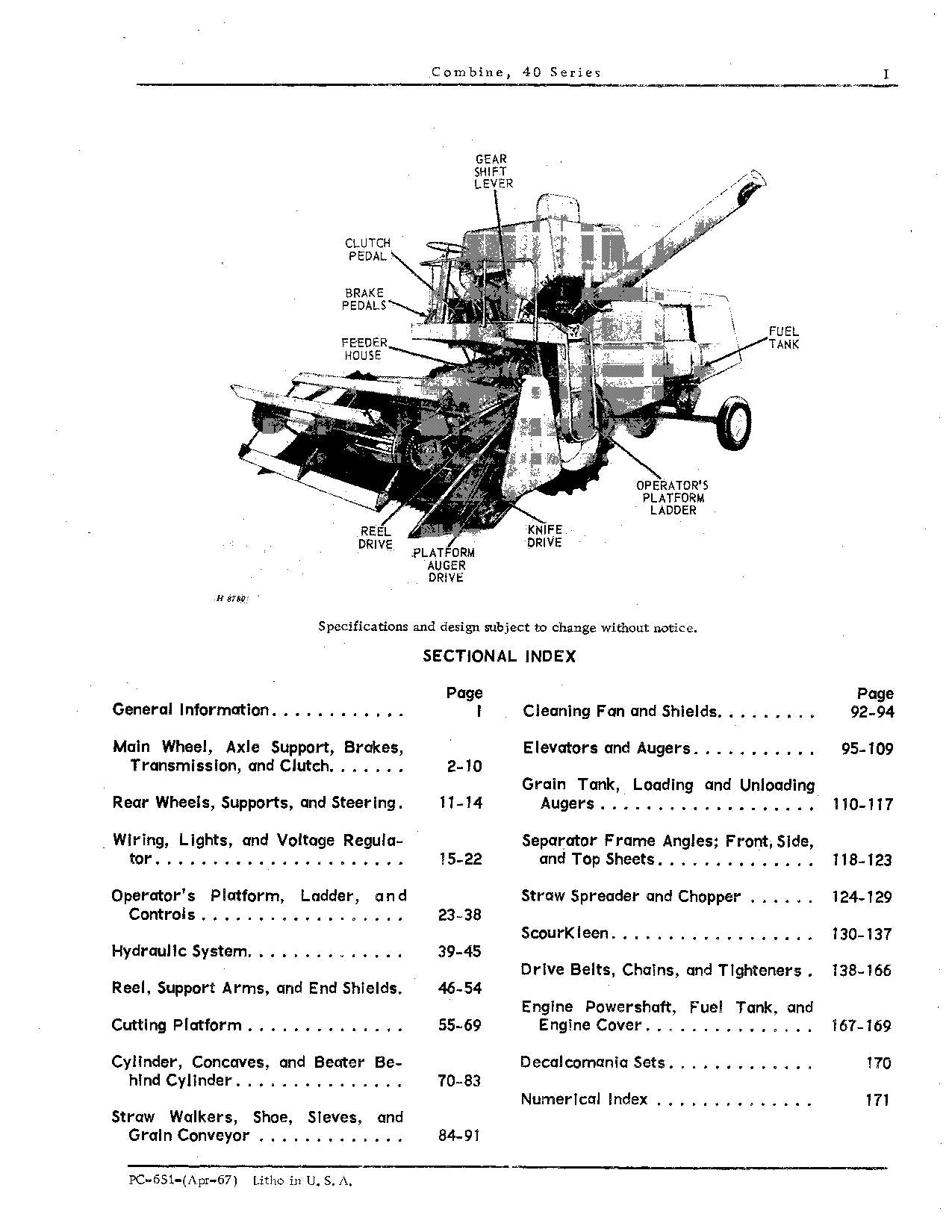 JOHN DEERE 40 COMBINE PARTS CATALOG MANUAL