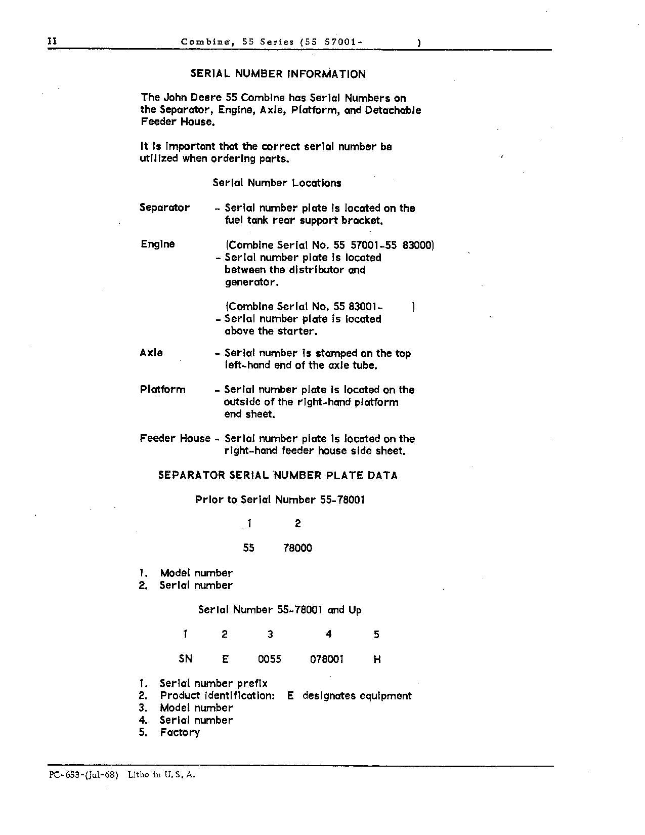 MANUEL DU CATALOGUE DES PIÈCES DE LA MOISSONNEUSE-BATTEUSE JOHN DEERE 55 #2