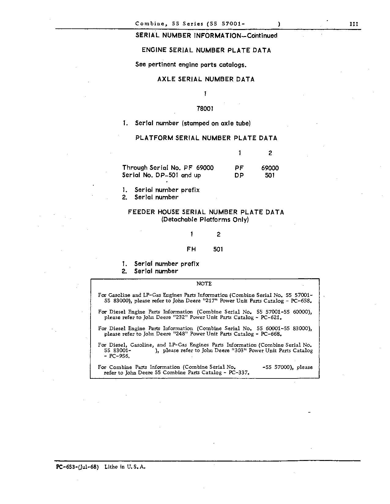 MANUEL DU CATALOGUE DES PIÈCES DE LA MOISSONNEUSE-BATTEUSE JOHN DEERE 55 #2