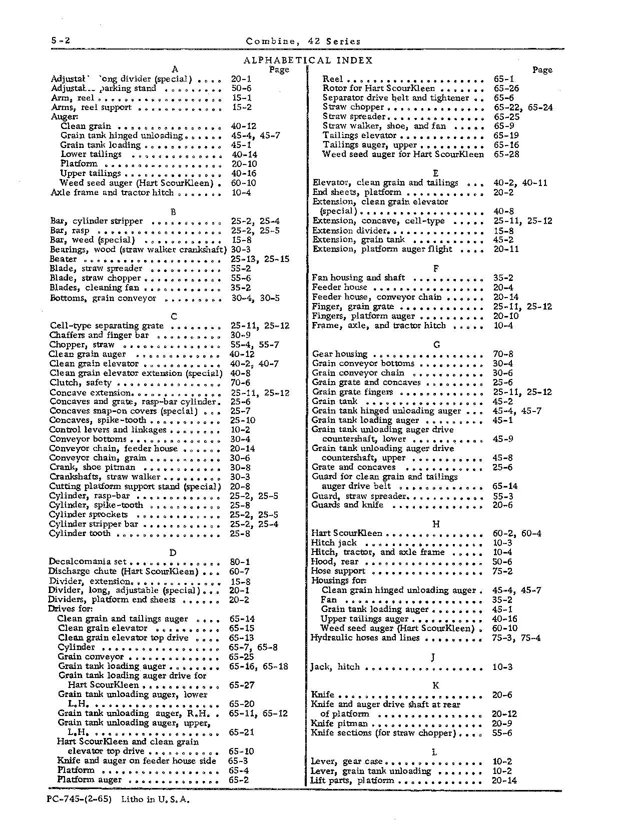 JOHN DEERE 42 COMBINE PARTS CATALOG MANUAL