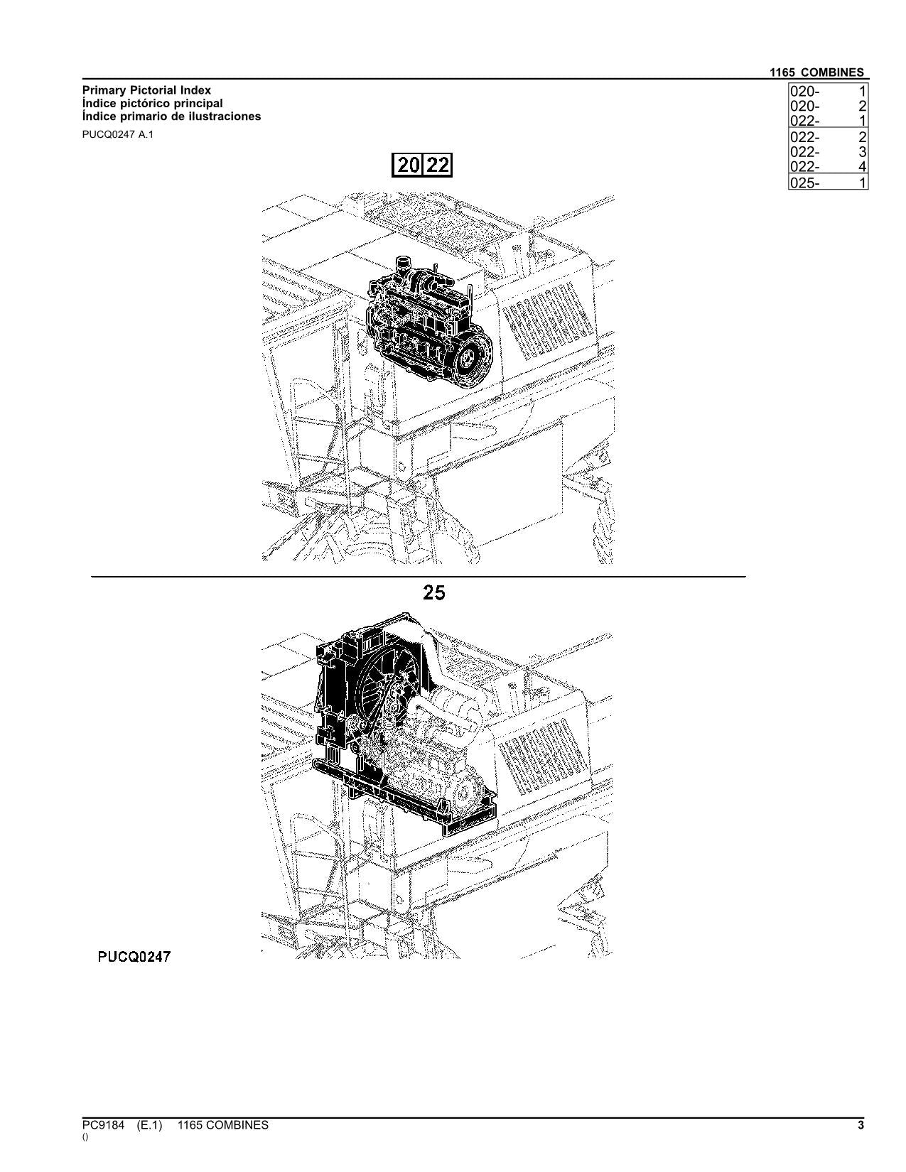 JOHN DEERE 1165 COMBINE PARTS CATALOG MANUAL