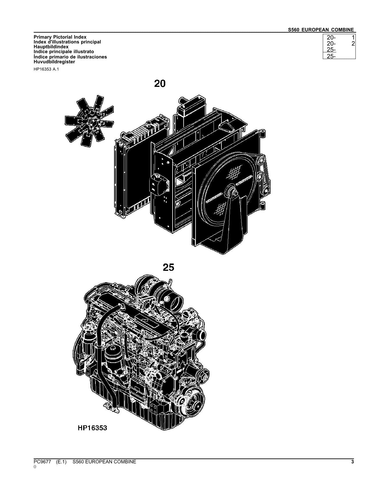 JOHN DEERE S560 COMBINE PARTS CATALOG MANUAL