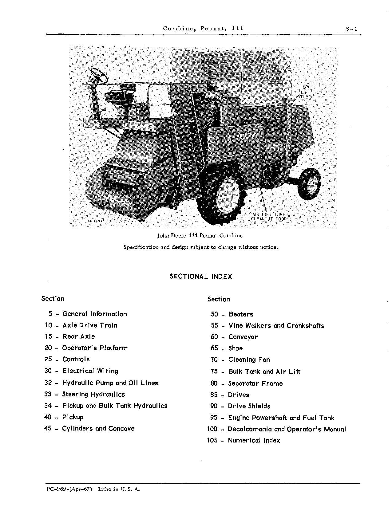 JOHN DEERE 111 COMBINE PARTS CATALOG MANUAL