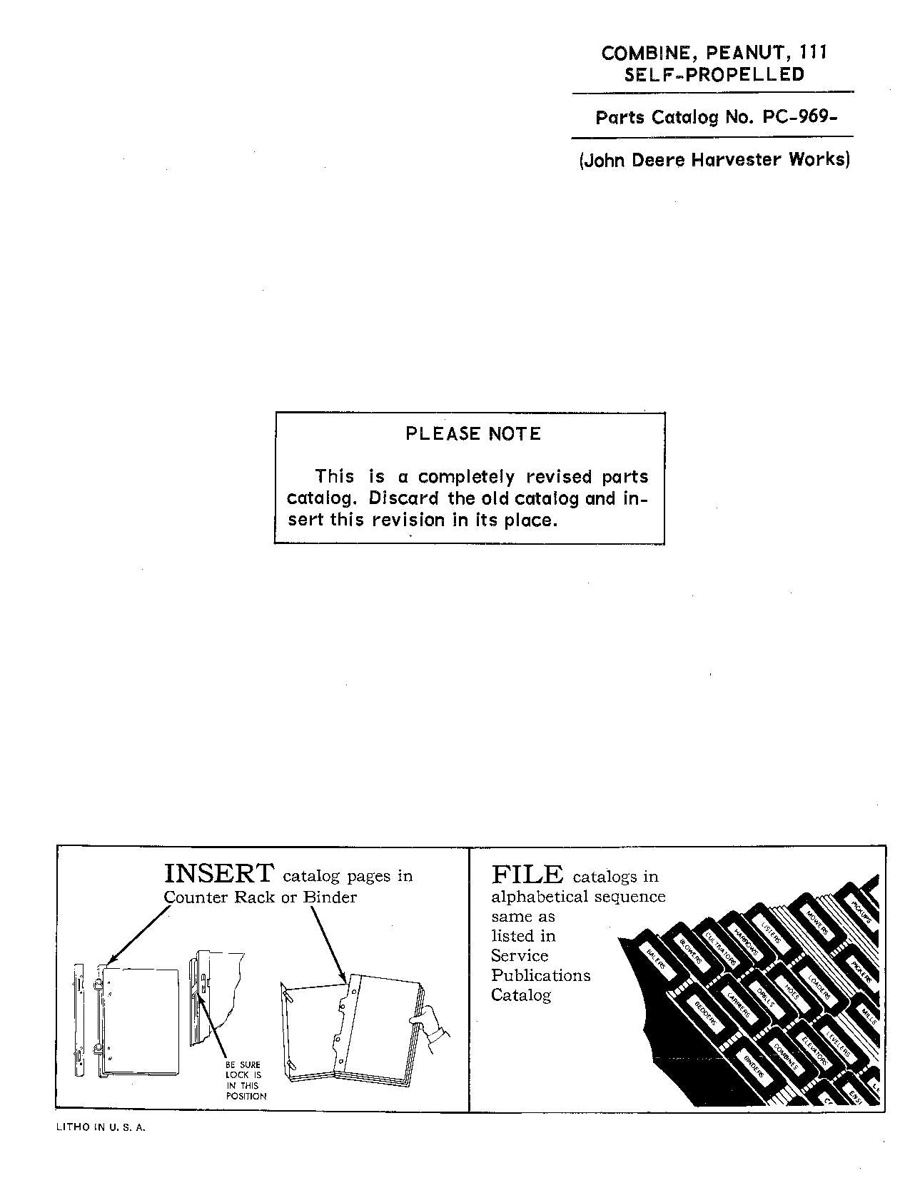 JOHN DEERE 111 COMBINE PARTS CATALOG MANUAL