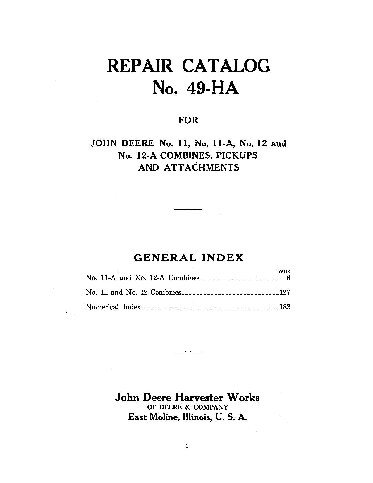 JOHN DEERE 11A 12-A 12 11 MÄHDRESCHER-ERSATZTEILKATALOGHANDBUCH