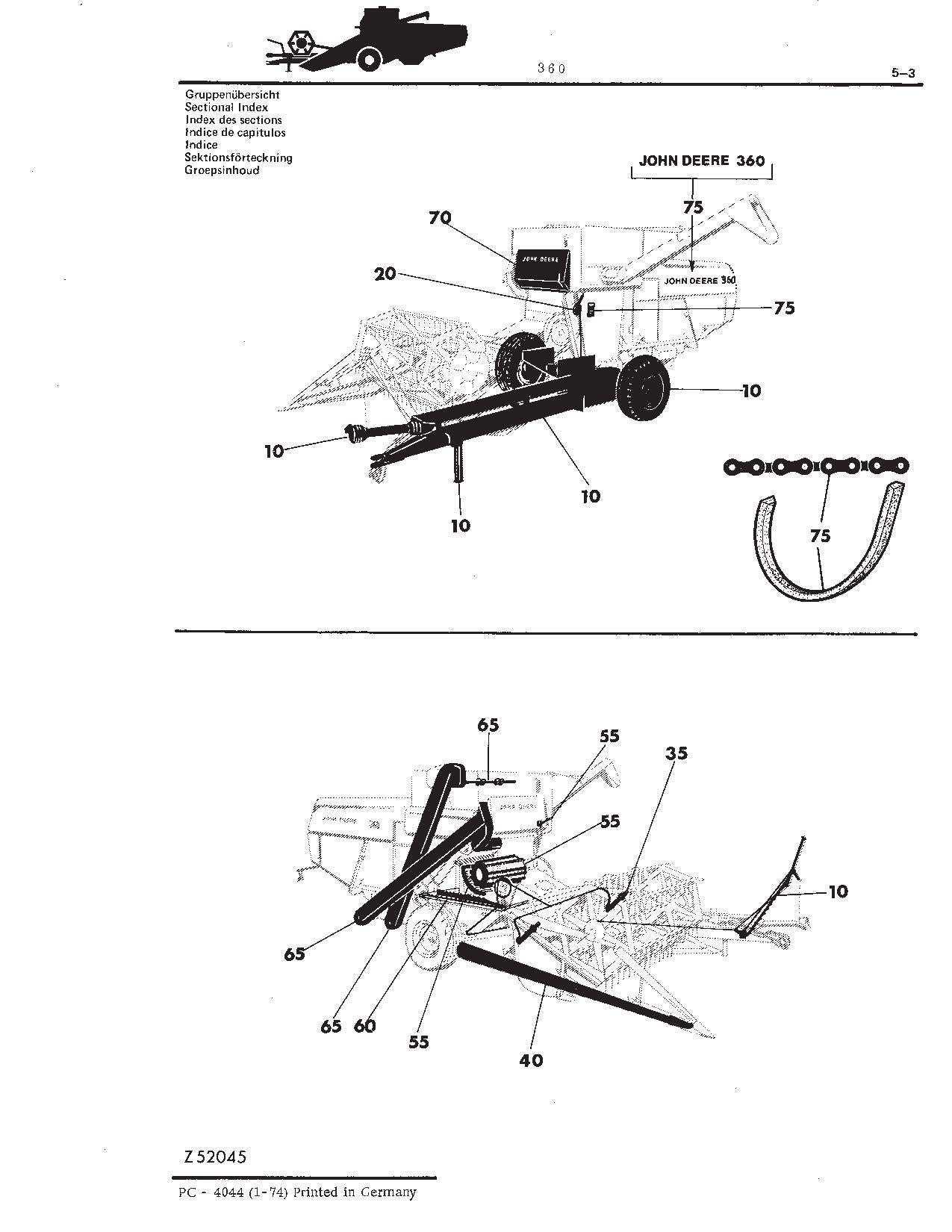 JOHN DEERE 360 COMBINE PARTS CATALOG MANUAL