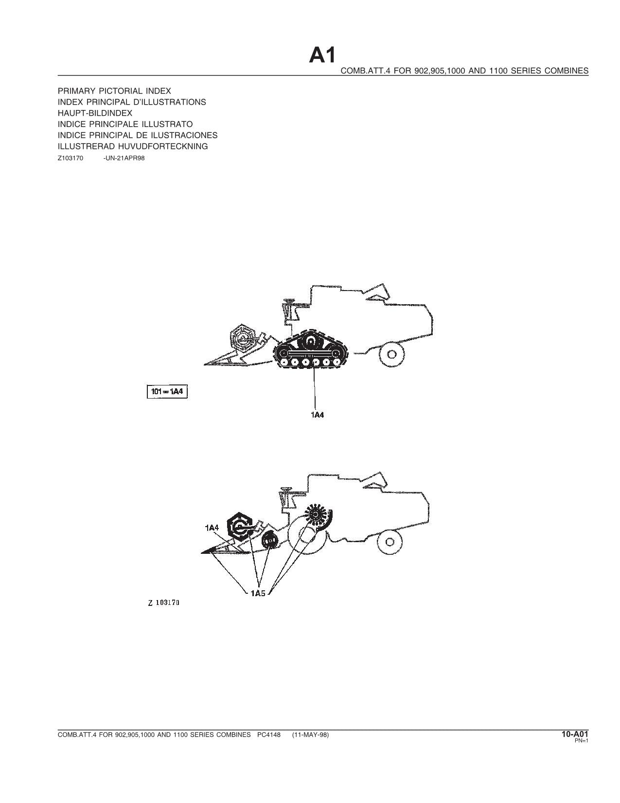 JOHN DEERE 902, 905, 1000, 1100 MÄHDRESCHER-ERSATZTEILKATALOGHANDBUCH