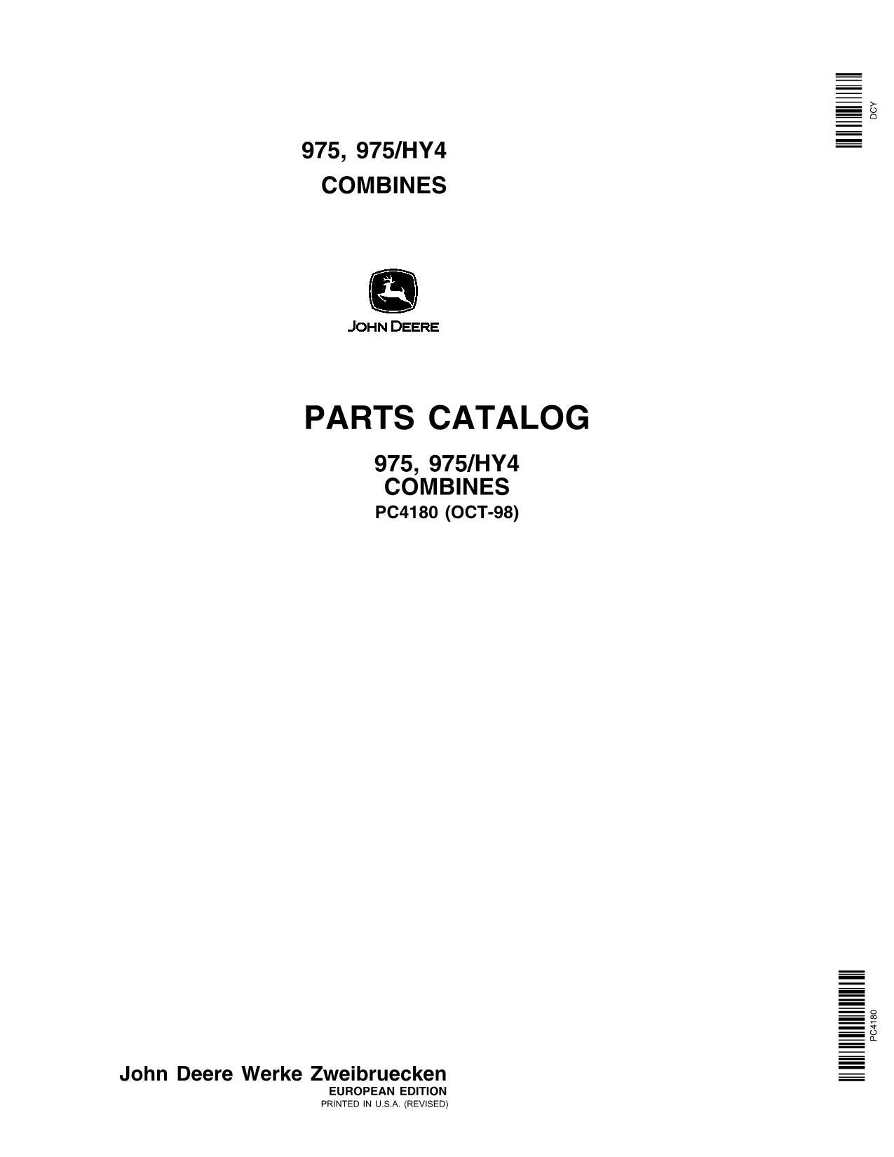 JOHN DEERE 975 COMBINE PARTS CATALOG MANUAL