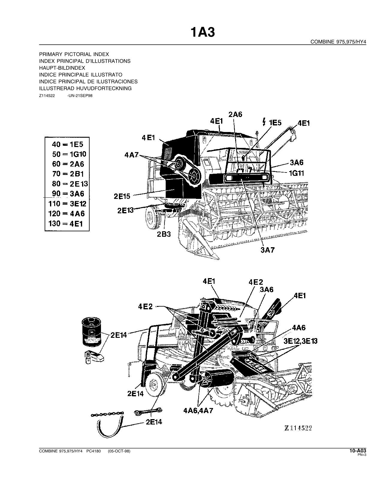 JOHN DEERE 975 COMBINE PARTS CATALOG MANUAL