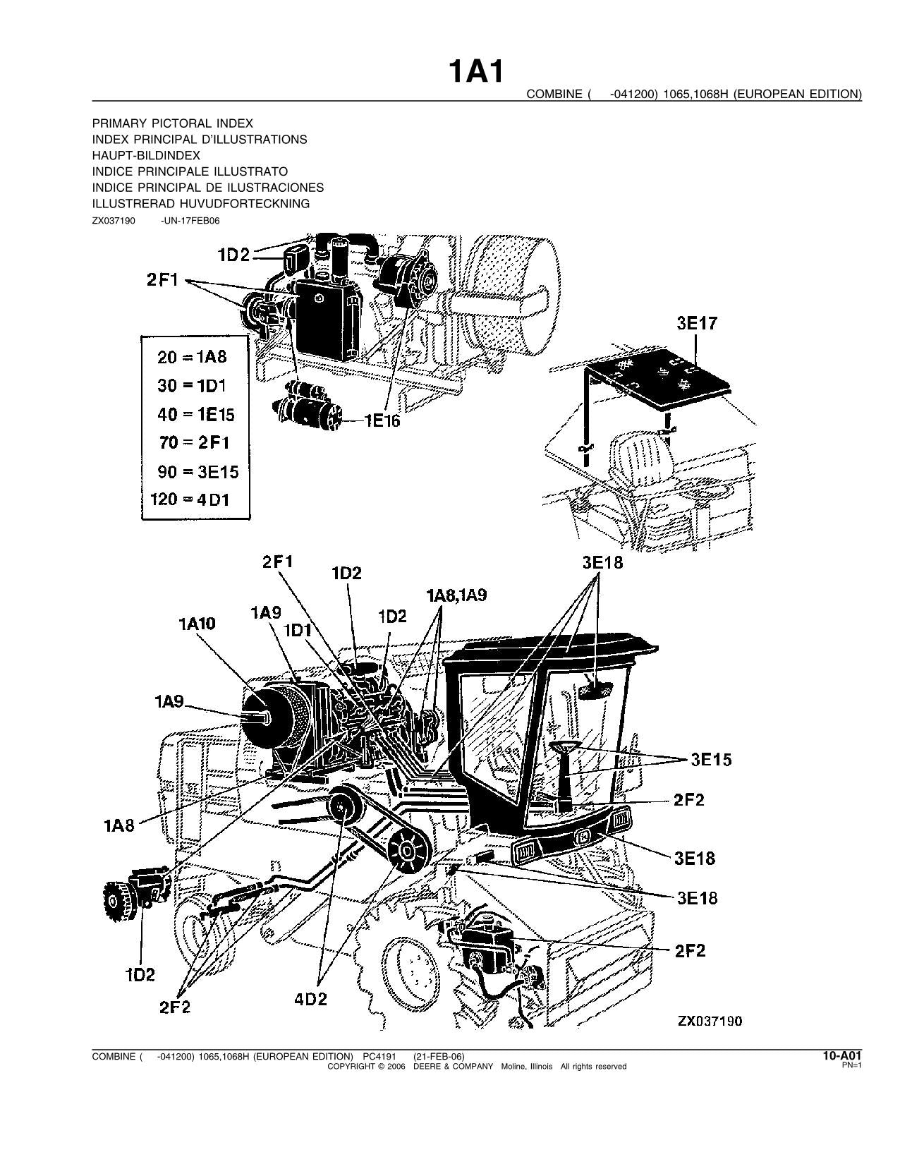 JOHN DEERE 1065, 1068H COMBINE PARTS CATALOG MANUAL