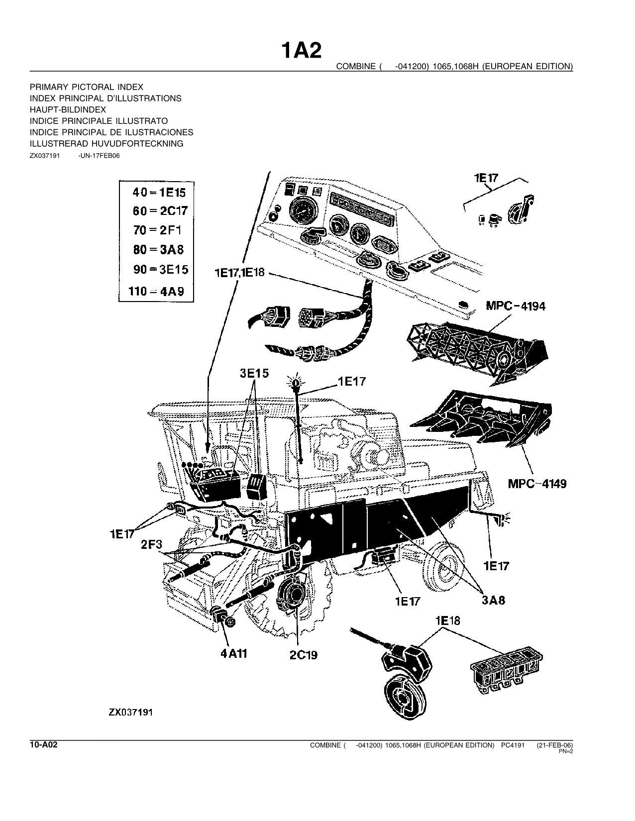 JOHN DEERE 1065, 1068H COMBINE PARTS CATALOG MANUAL