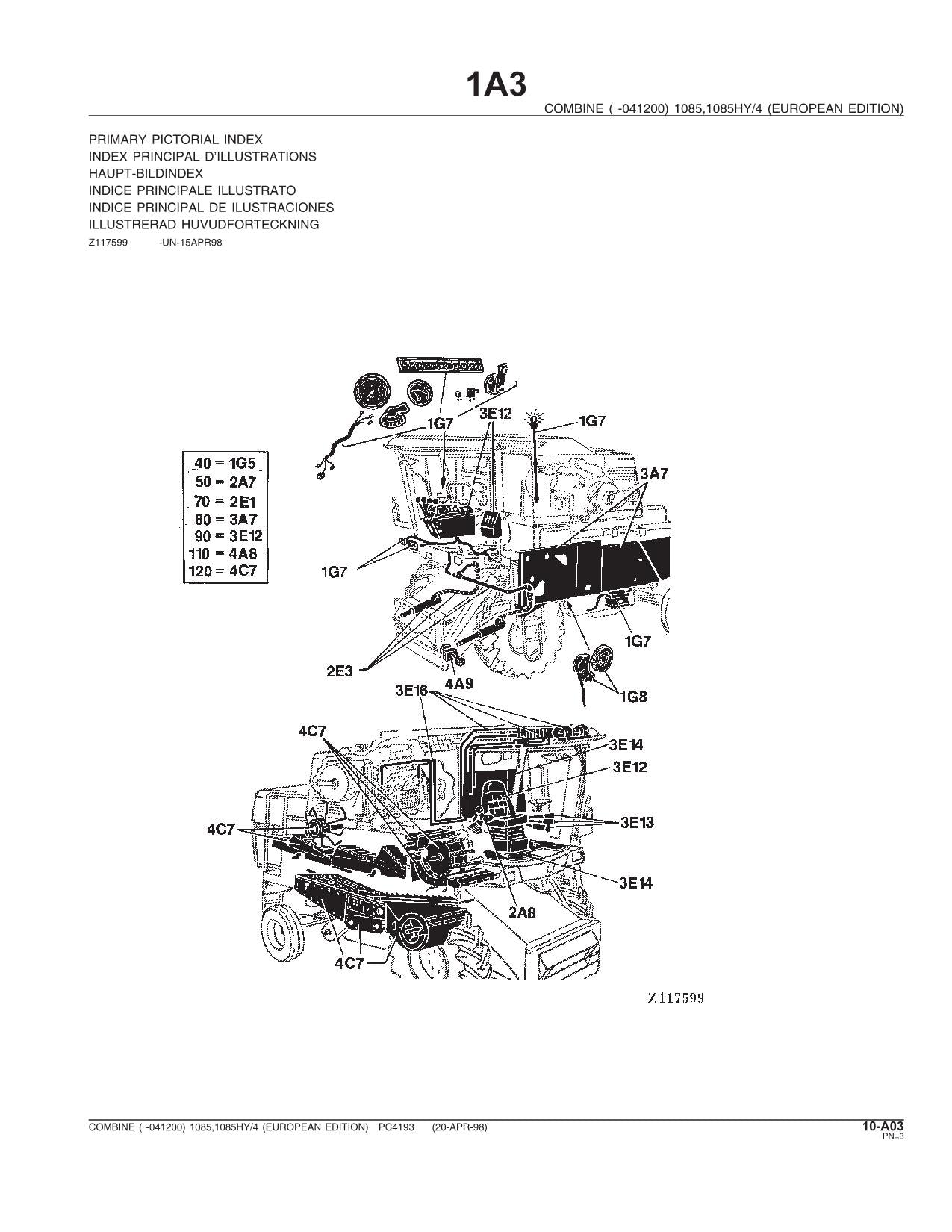 JOHN DEERE 1085 1085 MÄHDRESCHER-TEILEKATALOGHANDBUCH Nr. 1