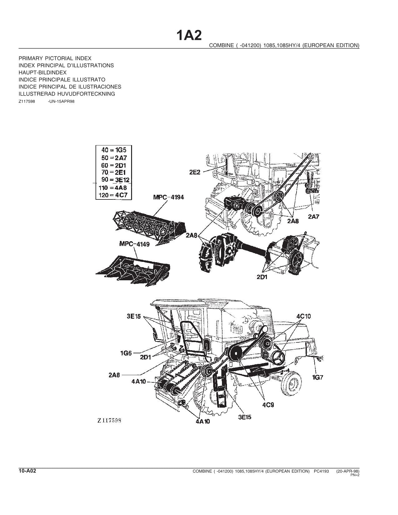 JOHN DEERE 1085 1085 COMBINE PARTS CATALOG MANUAL #1