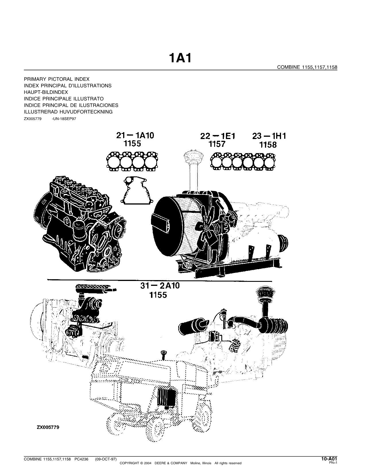 JOHN DEERE 1155 1157  1158 COMBINE PARTS CATALOG MANUAL