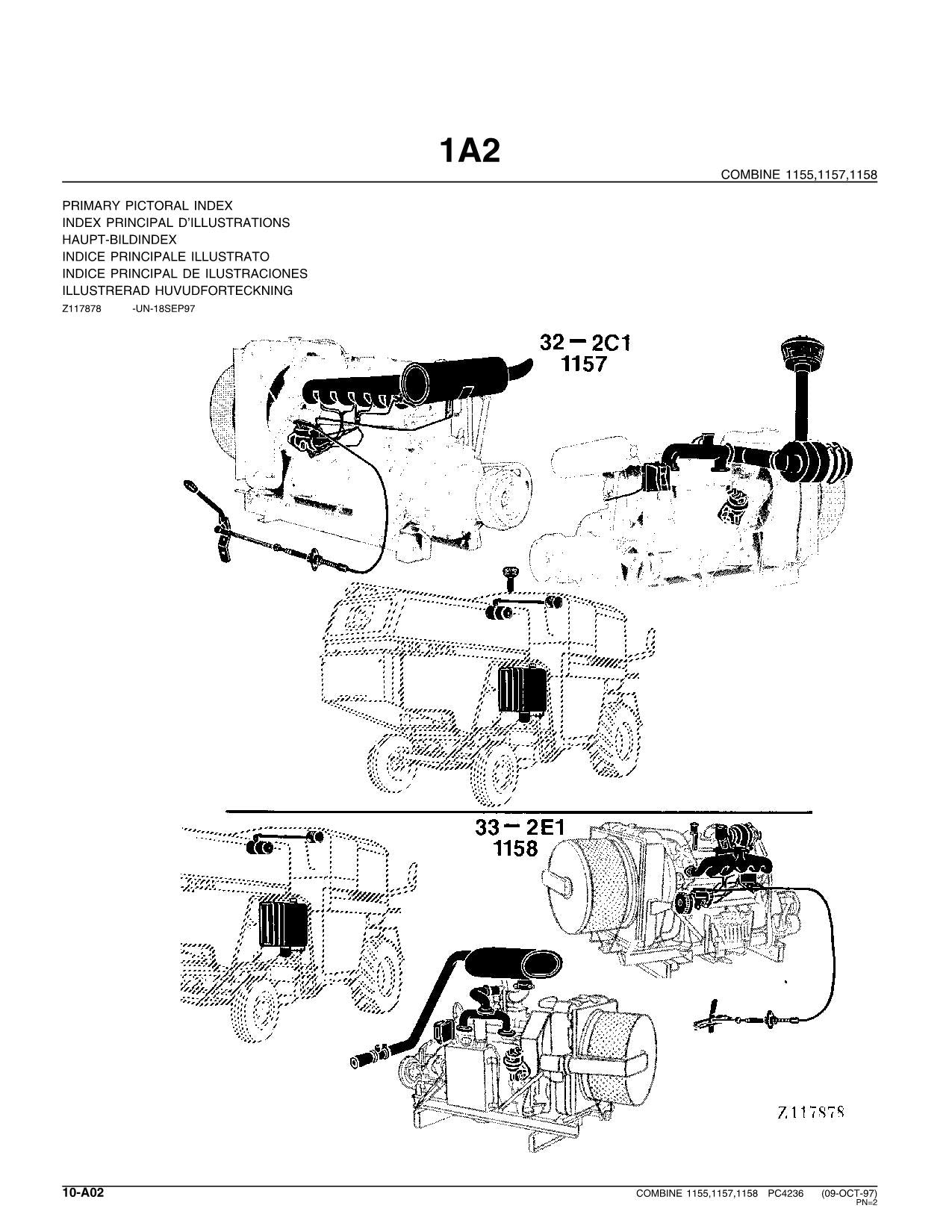 JOHN DEERE 1155 1157  1158 COMBINE PARTS CATALOG MANUAL