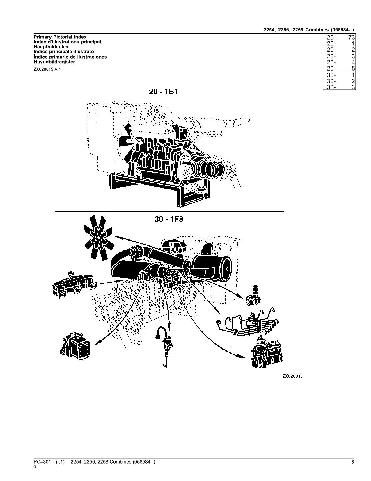 JOHN DEERE 2254 2256 2258 COMBINE PARTS CATALOG MANUAL 068584-