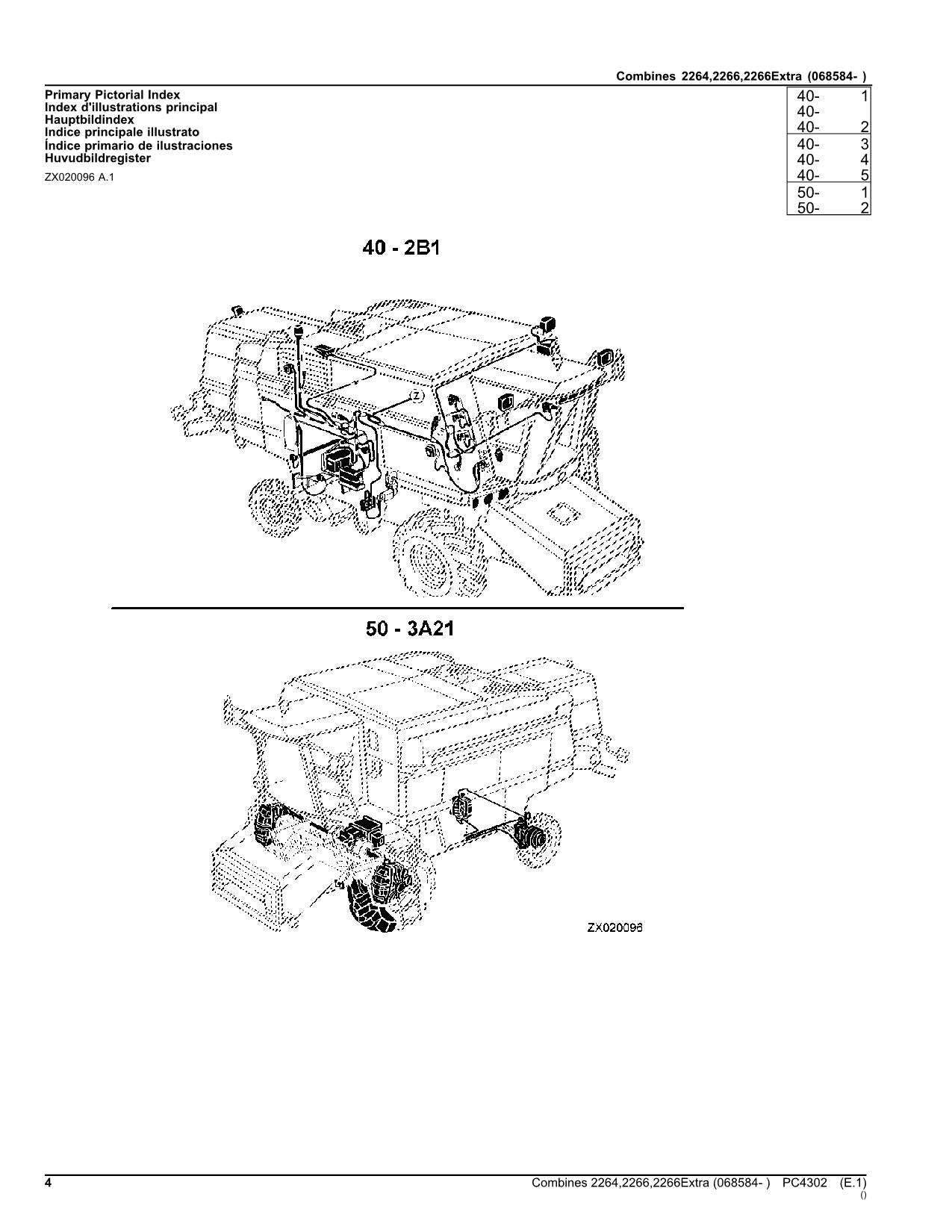 JOHN DEERE 2264 2266 2266EXTRA COMBINE PARTS CATALOG MANUAL