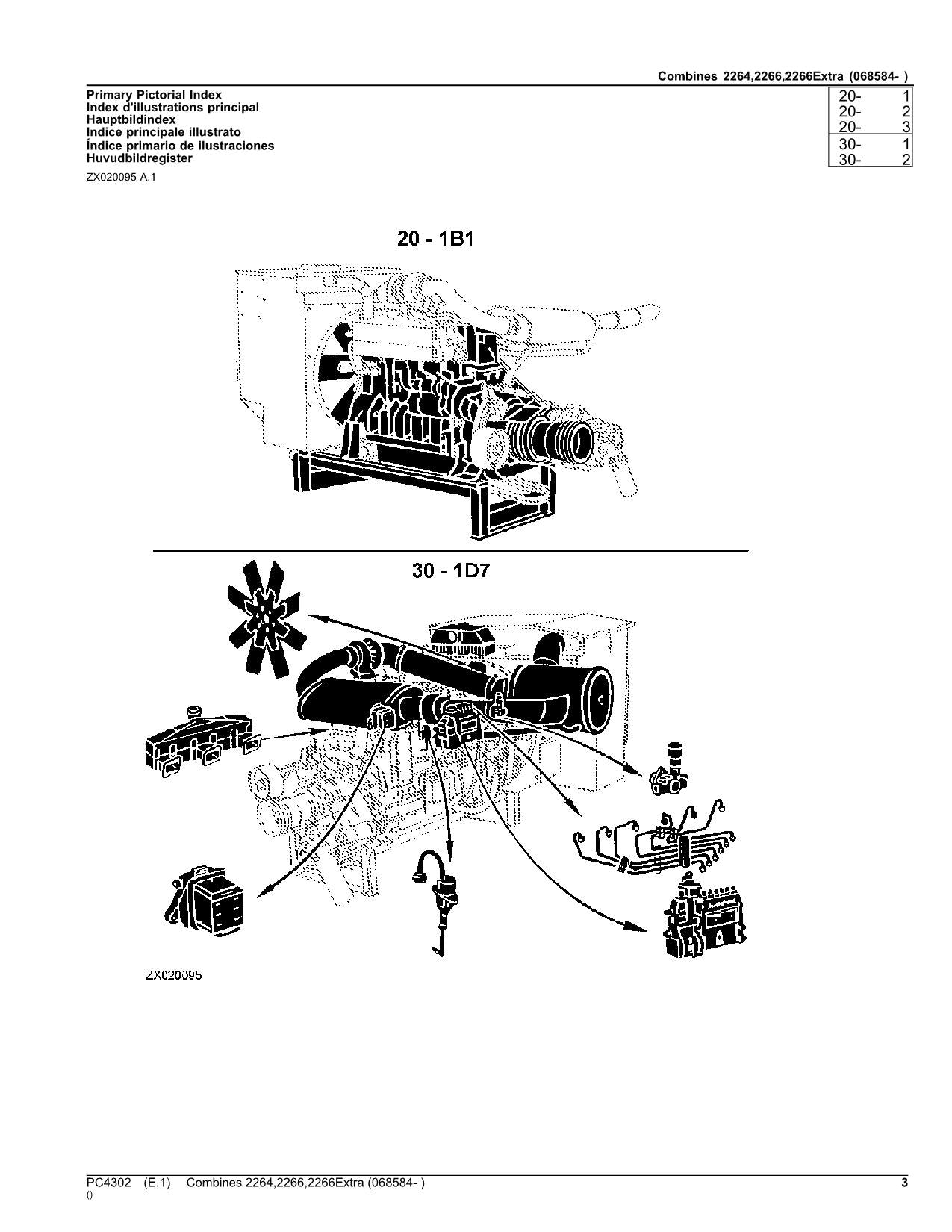 JOHN DEERE 2264 2266 2266EXTRA COMBINE PARTS CATALOG MANUAL