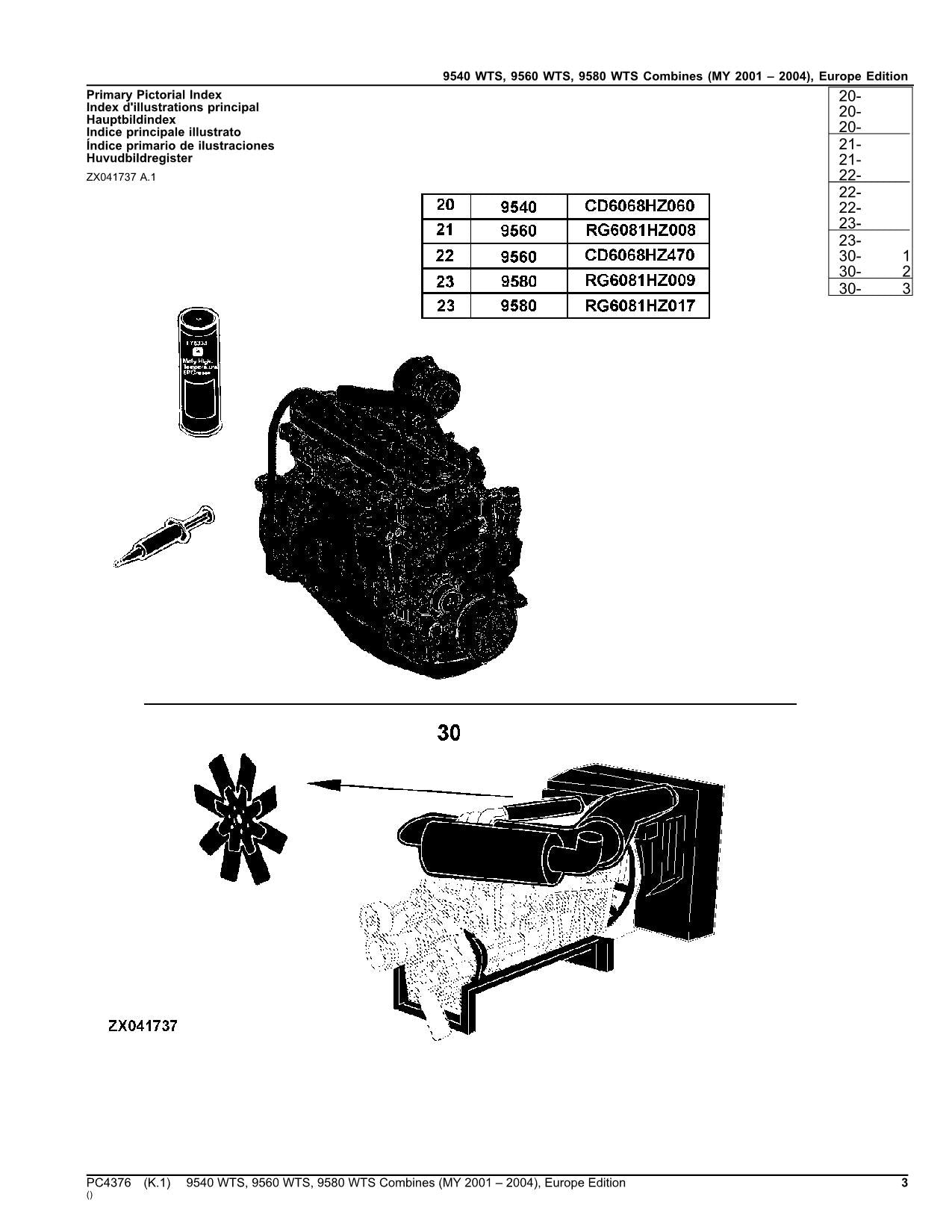 MANUEL DU CATALOGUE DES PIÈCES DE LA MOISSONNEUSE-BATTEUSE JOHN DEERE 9540WTS 9560WTS 9580WTS