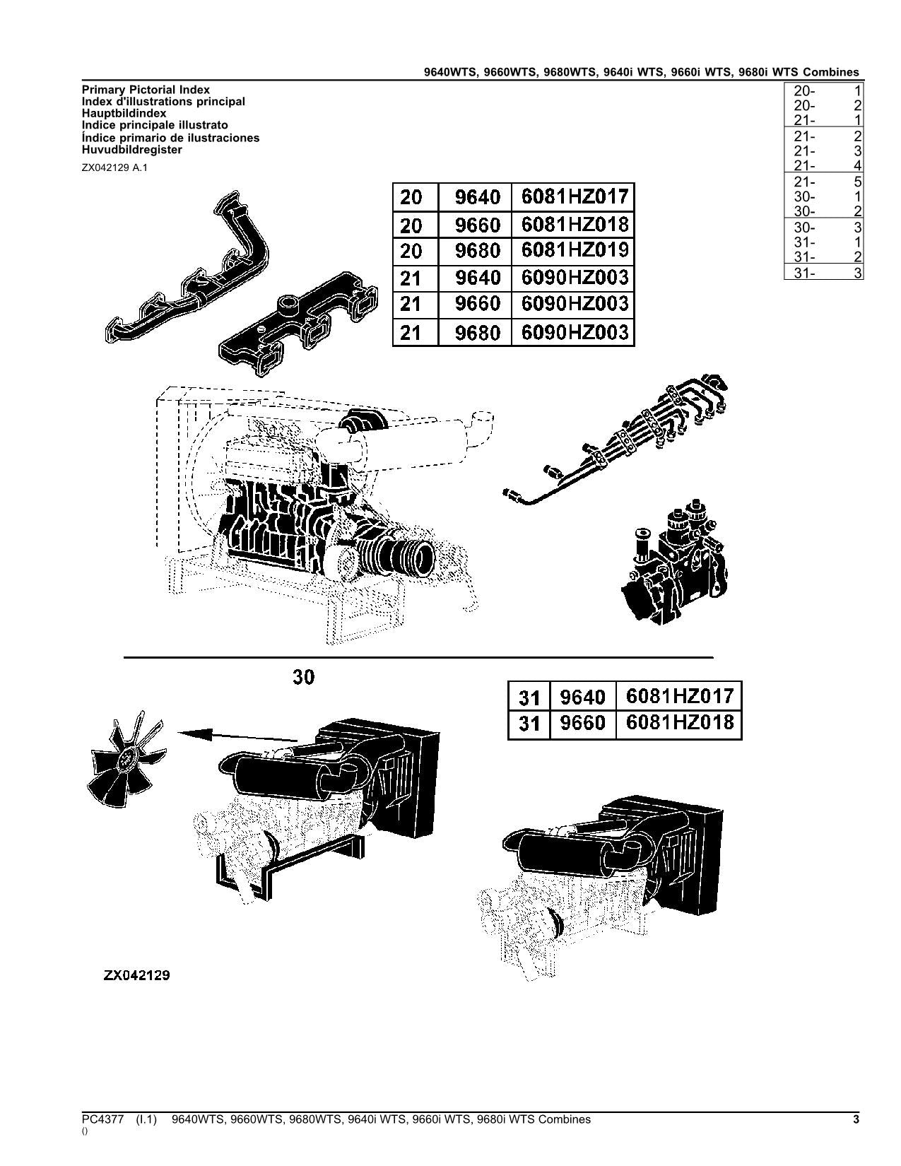 JOHN DEERE 9640 WTS 9660 9680 9640I 9660I 9680I COMBINE PARTS CATALOG MANUAL