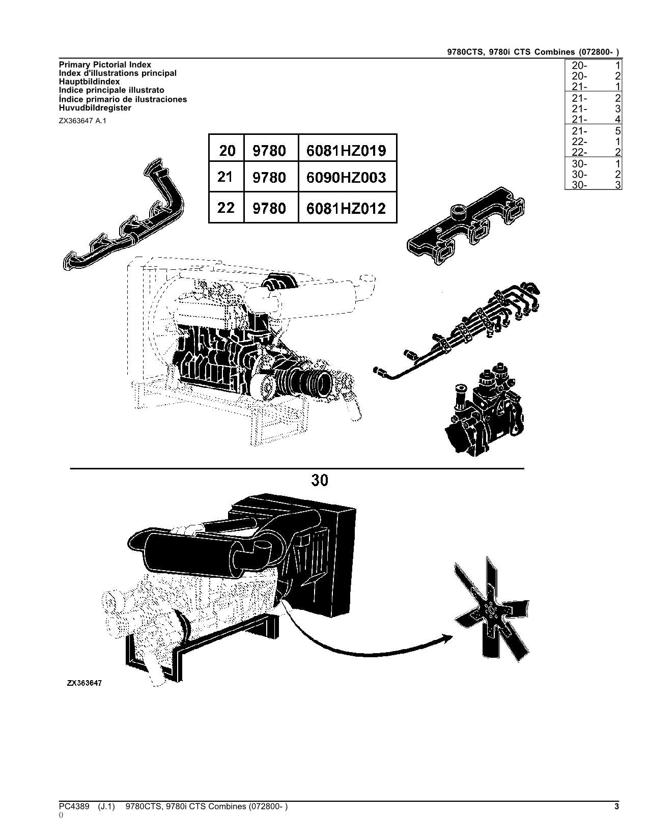 JOHN DEERE 9780CTS 9780I CTS COMBINE PARTS CATALOG MANUAL