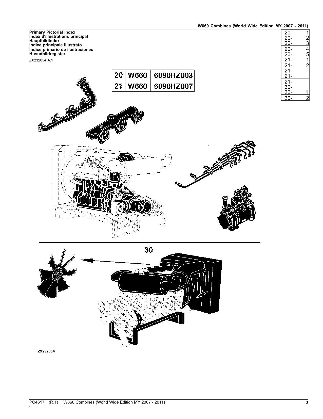 JOHN DEERE W660 MÄHDRESCHER-ERSATZTEILKATALOGHANDBUCH MJ2007-2011