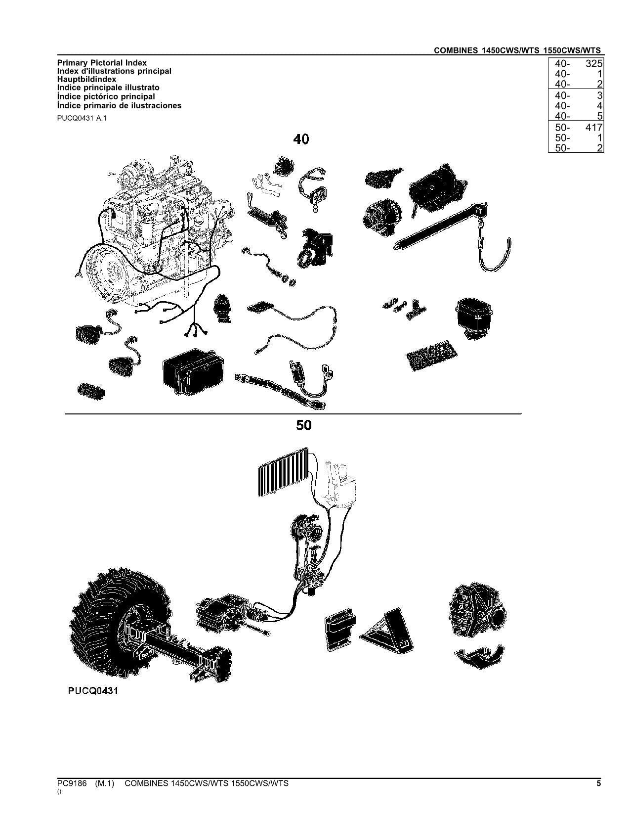 JOHN DEERE 1450 CWS 1550 1450 WTS 1550 COMBINE PARTS CATALOG MANUAL