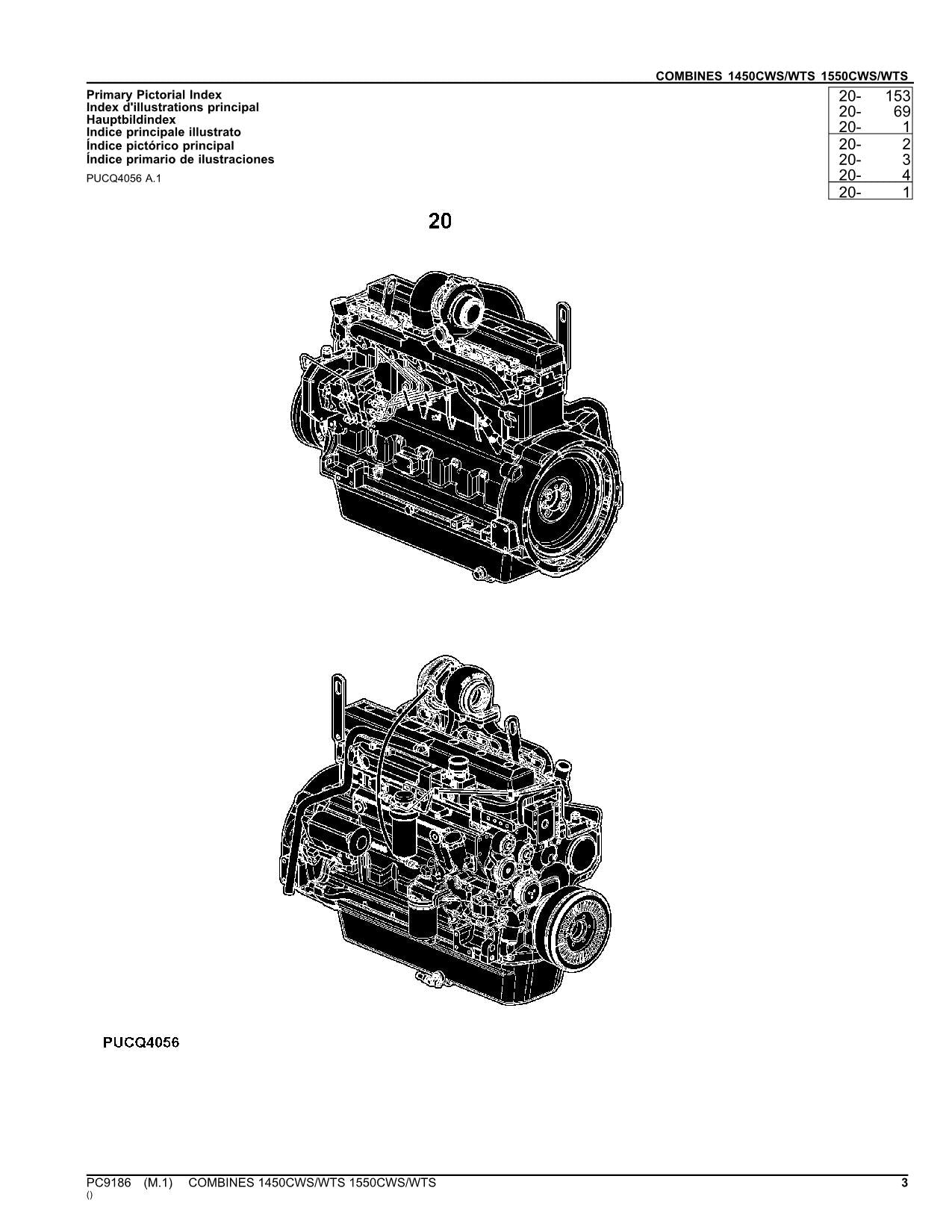 JOHN DEERE 1450 CWS 1550 1450 WTS 1550 COMBINE PARTS CATALOG MANUAL