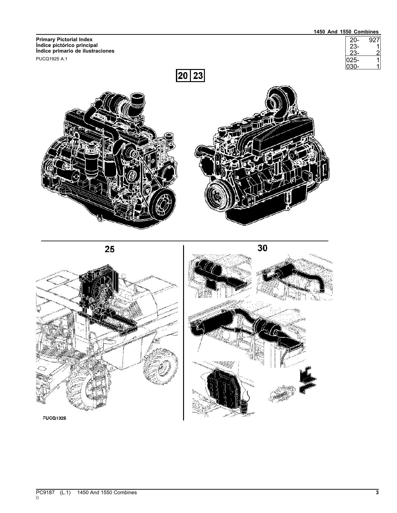 JOHN DEERE 1450 1550 COMBINE PARTS CATALOG MANUAL #1