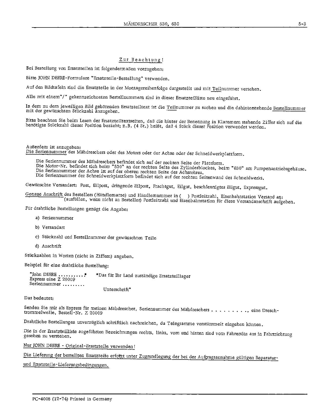 JOHN DEERE 530,630 MÄHDRESCHER-ERSATZTEILKATALOGHANDBUCH