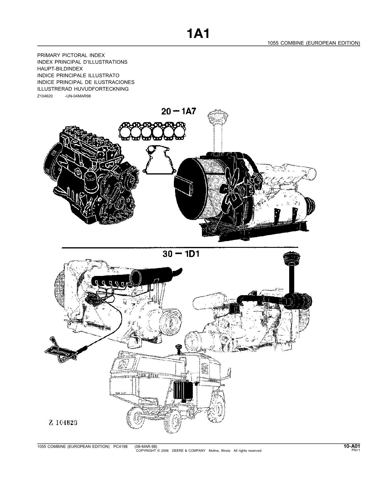 JOHN DEERE 1055 COMBINE PARTS CATALOG MANUAL