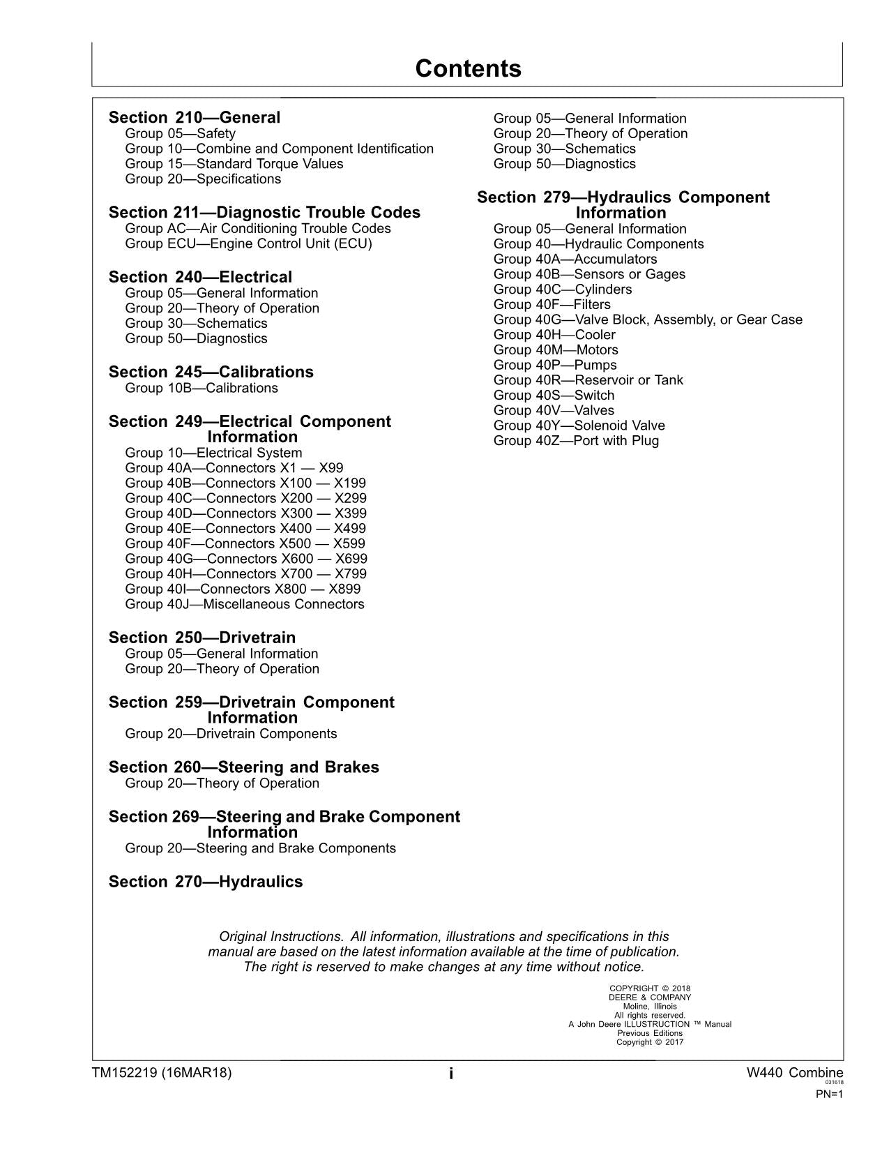 JOHN DEERE W440 COMBINE DIAGNOSTIC MANUAL