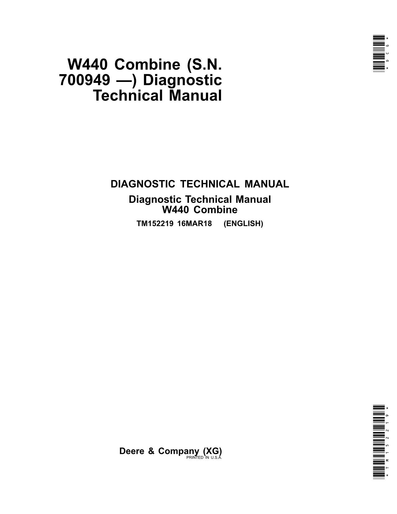 JOHN DEERE W440 COMBINE DIAGNOSTIC MANUAL