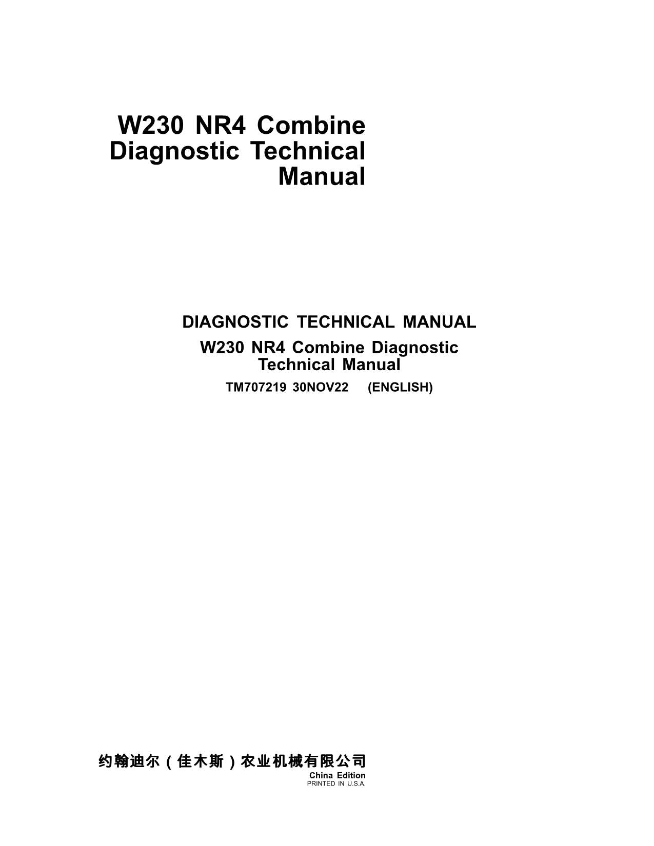 JOHN DEERE W230 COMBINE DIAGNOSTIC MANUAL #3