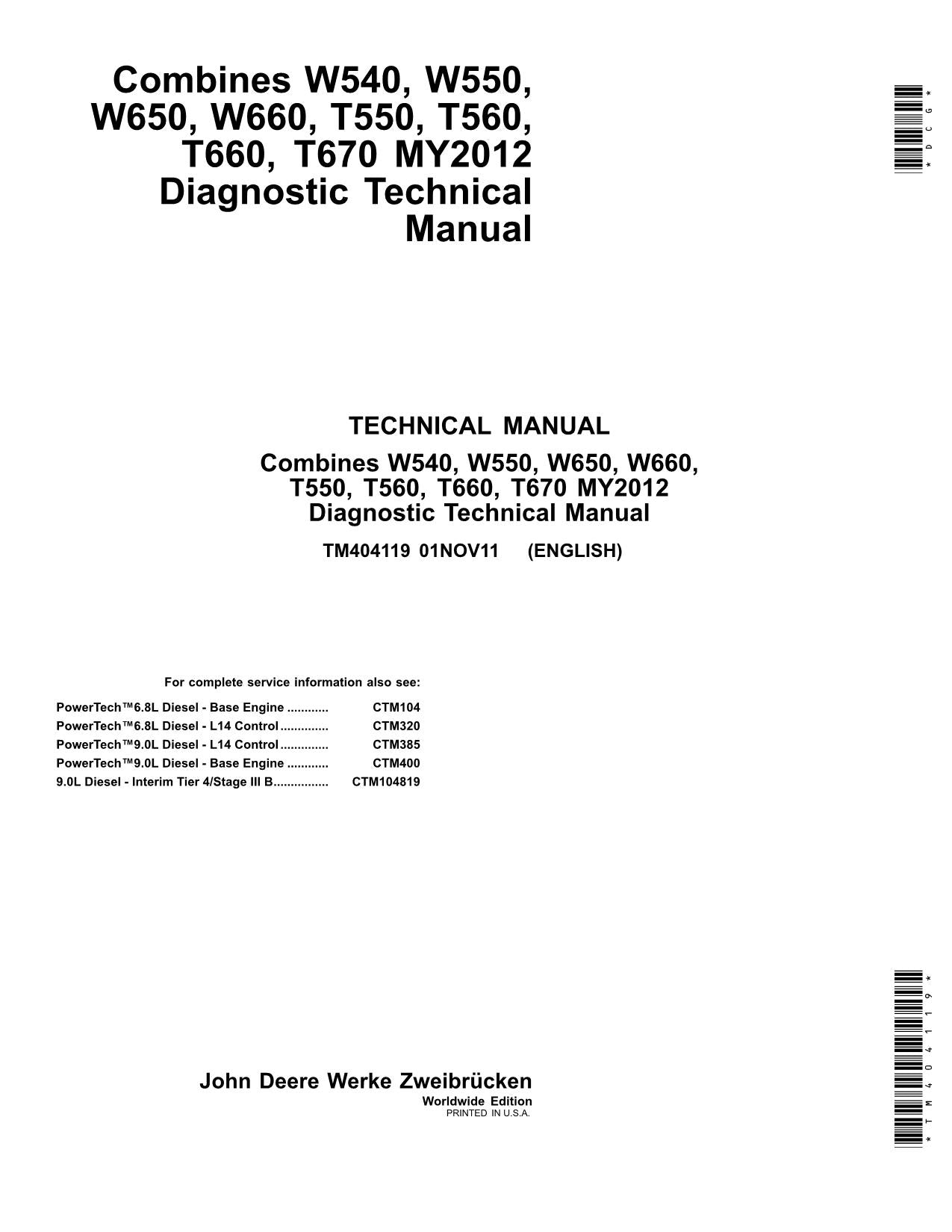 JOHN DEERE W540 W550 W650 W660 T550 T560 T660 T670 MÄHDRESCHER DIAGNOSEHANDBUCH Nr. 3