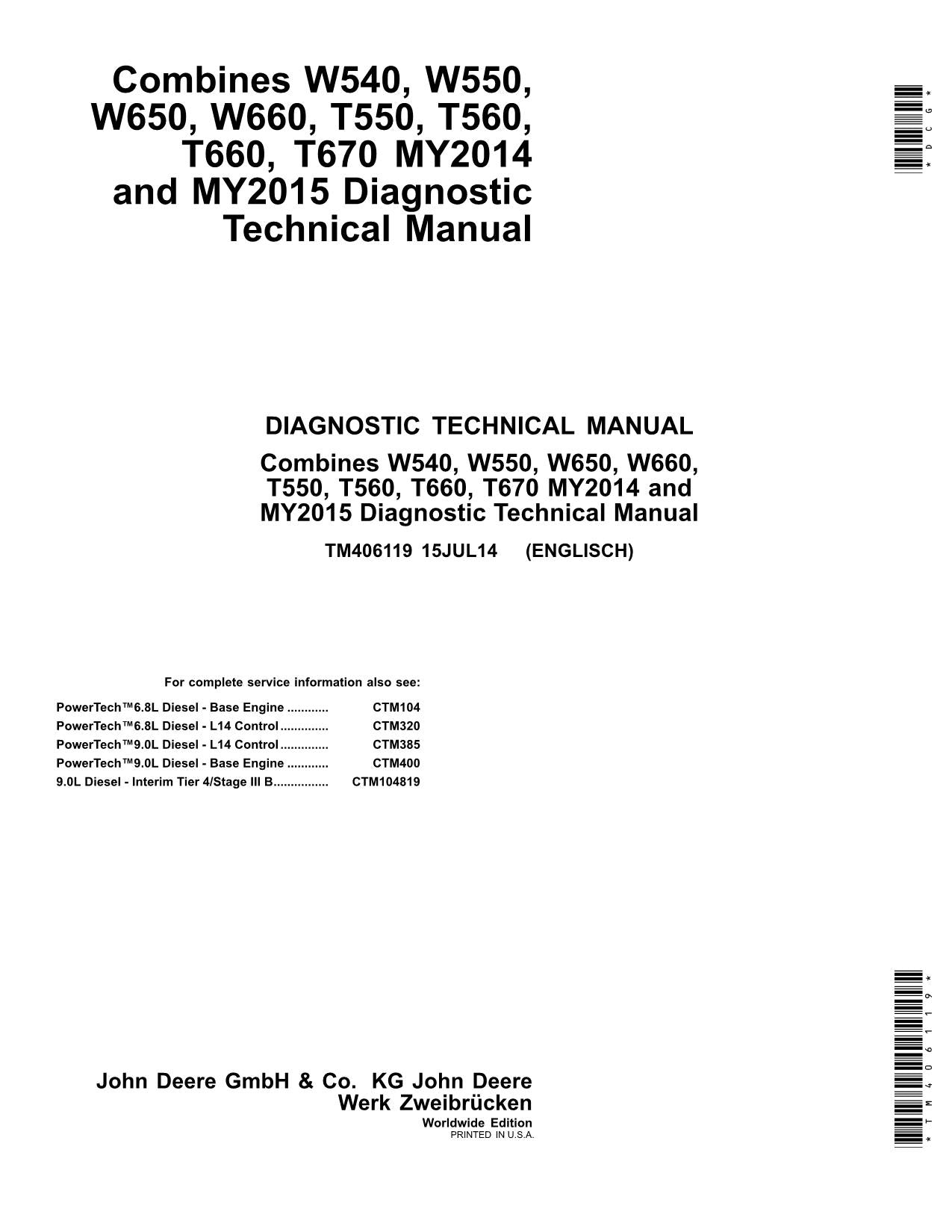 JOHN DEERE W540 W550 W650 W660 T550 T560 T660 T670 MÄHDRESCHER DIAGNOSEHANDBUCH Nr. 4