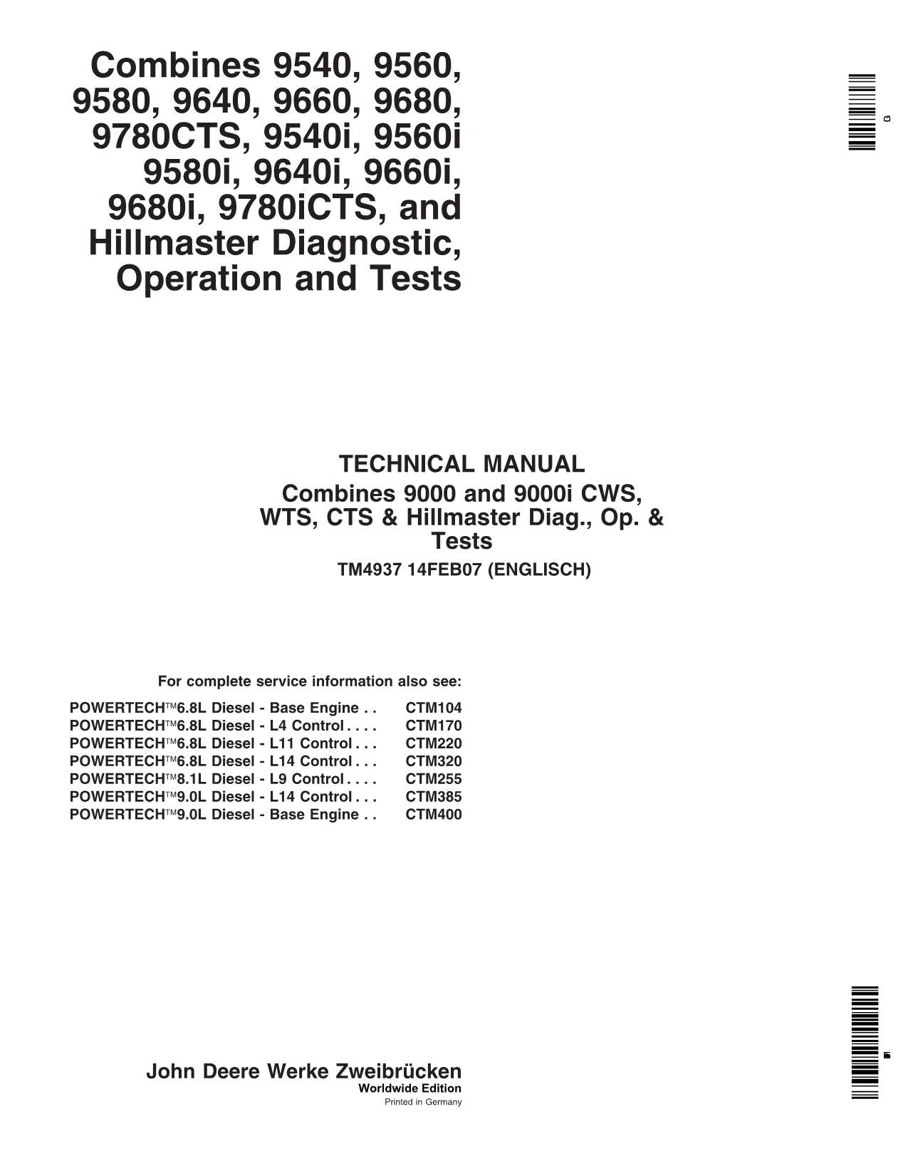 MANUEL DE DIAGNOSTIC DE LA MOISSONNEUSE-BATTEUSE HILLMASTER JOHN DEERE 9540 9560 9580 9640 9660 9680