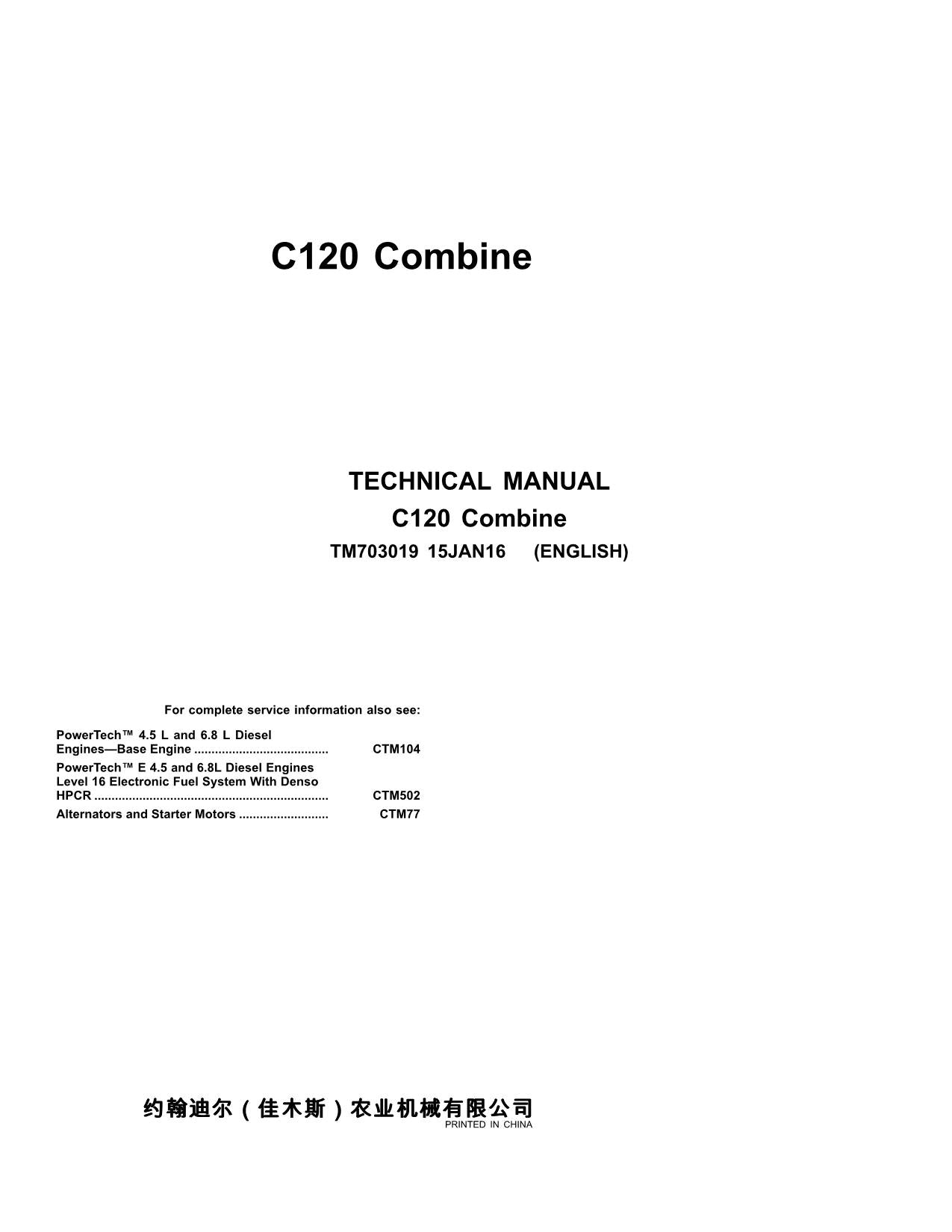 JOHN DEERE C120 MÄHDRESCHER DIAGNOSEHANDBUCH Nr. 2