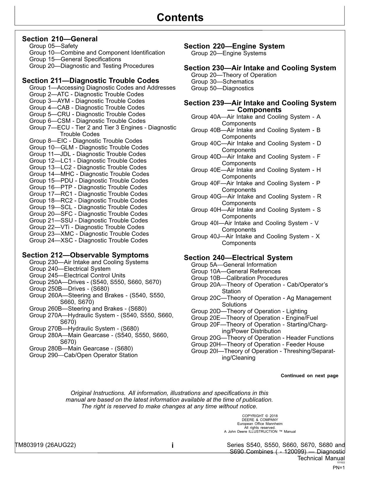 JOHN DEERE S540 S550 S660 S670 S680 S690 MÄHDRESCHER DIAGNOSEHANDBUCH Nr. 1