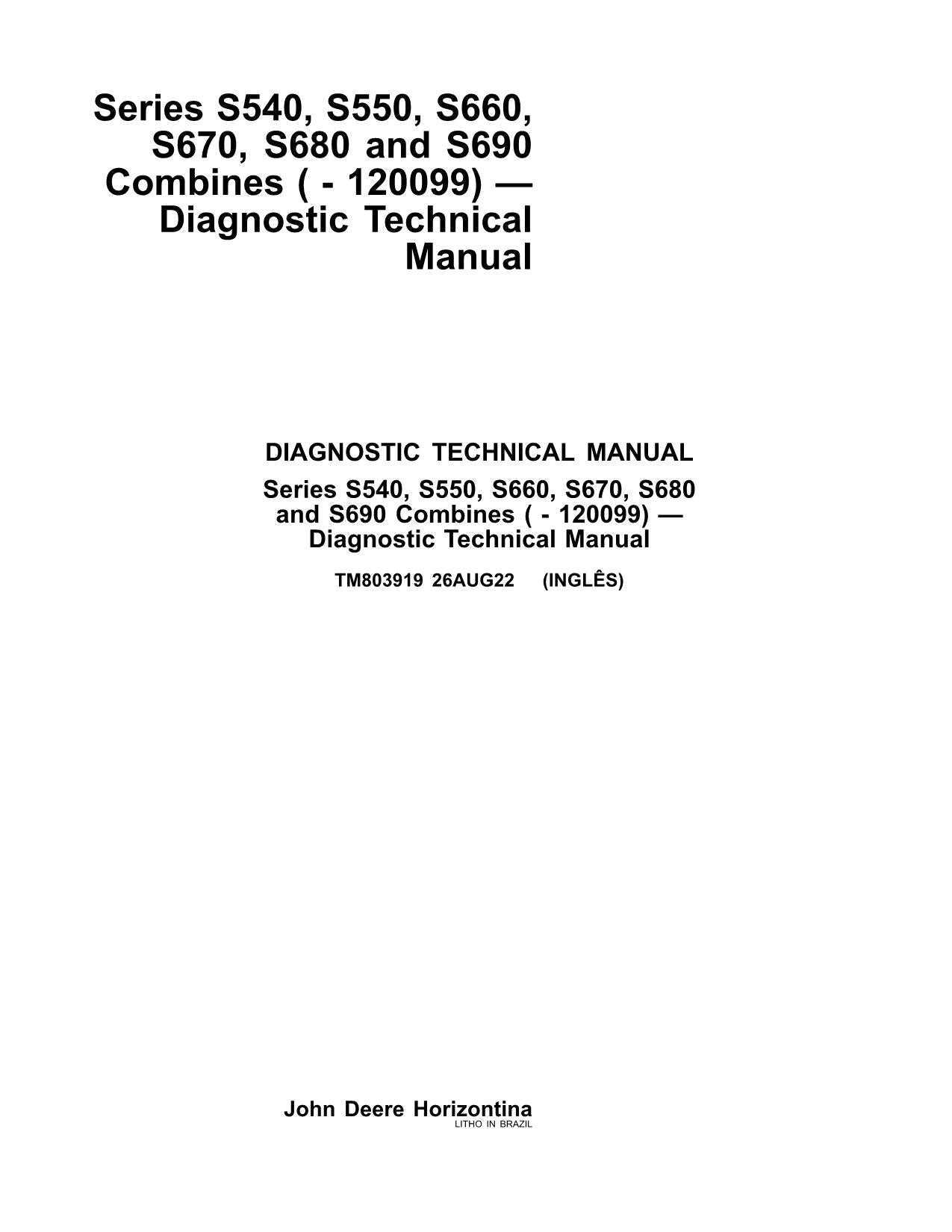 JOHN DEERE S540 S550 S660 S670 S680 S690 MÄHDRESCHER DIAGNOSEHANDBUCH Nr. 1