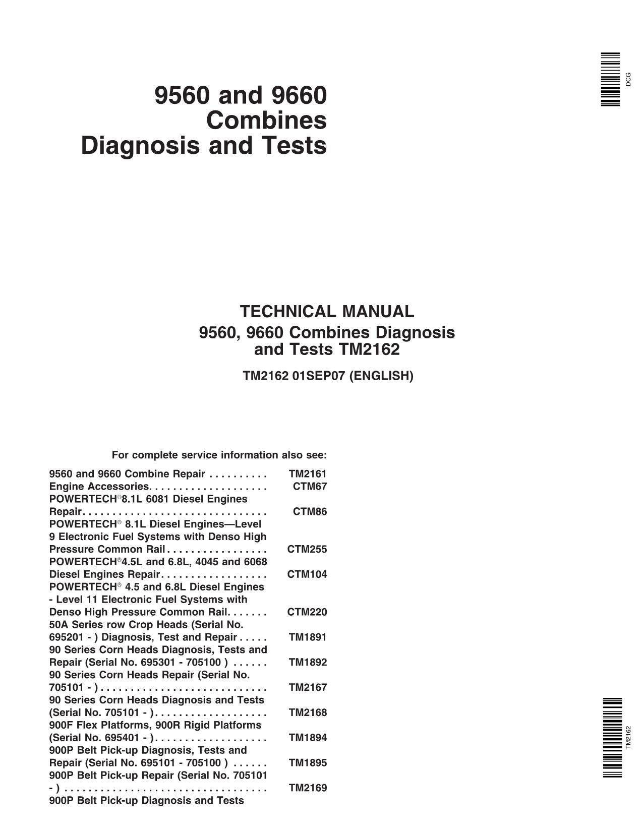 MANUEL DE TEST DE DIAGNOSTIC DE LA MOISSONNEUSE-BATTEUSE JOHN DEERE 9660 9560